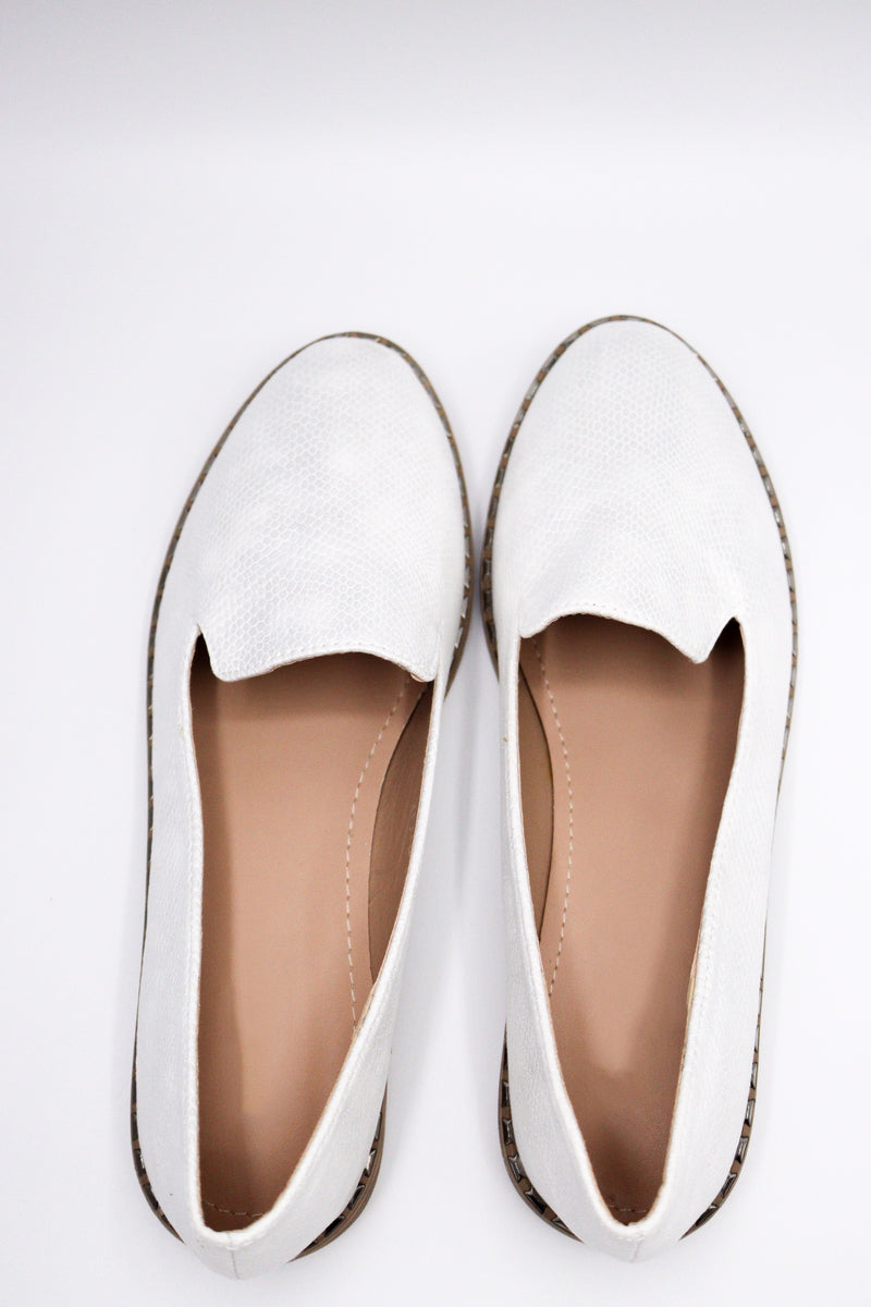 Tory Mock Croc Loafers Shoes (White)