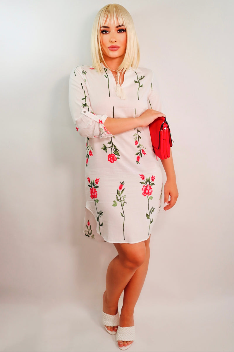 Pure Charm Floral Shirt Dress (White Multi) FashionBaw Pure Charm Floral Shirt Dress (White Multi) FashionBaw