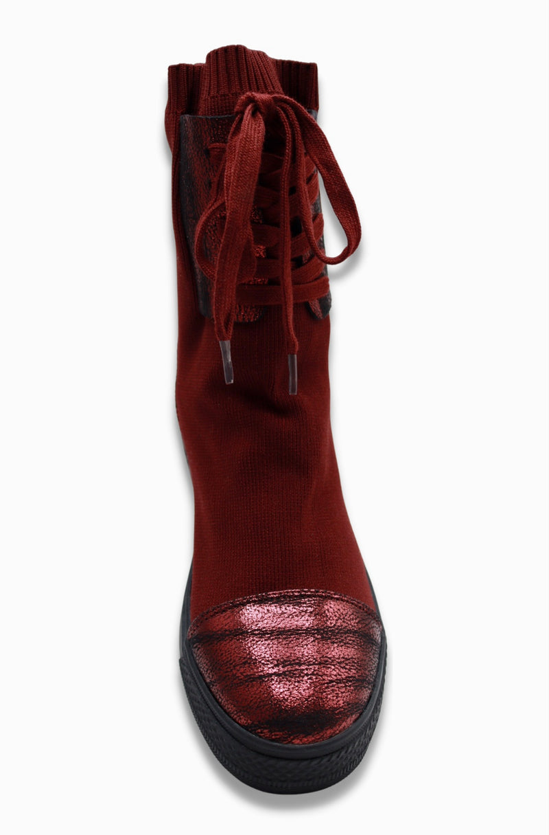 Chelsea Sock Boots For Women (Wine Red)