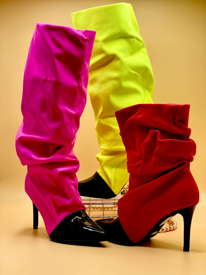 Swag Ruched Knee High Long Boots (Fuchsia)