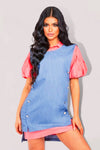 Puff Sleeve 2 In 1 Shirt Dress Outfit For Women