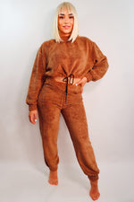 Angie’s Cozy Teddy Lounge Joggers Set (Brown)