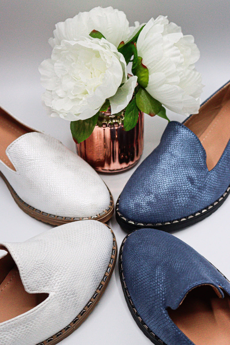 Tory Mock Croc Loafers Shoes (Blue and White)