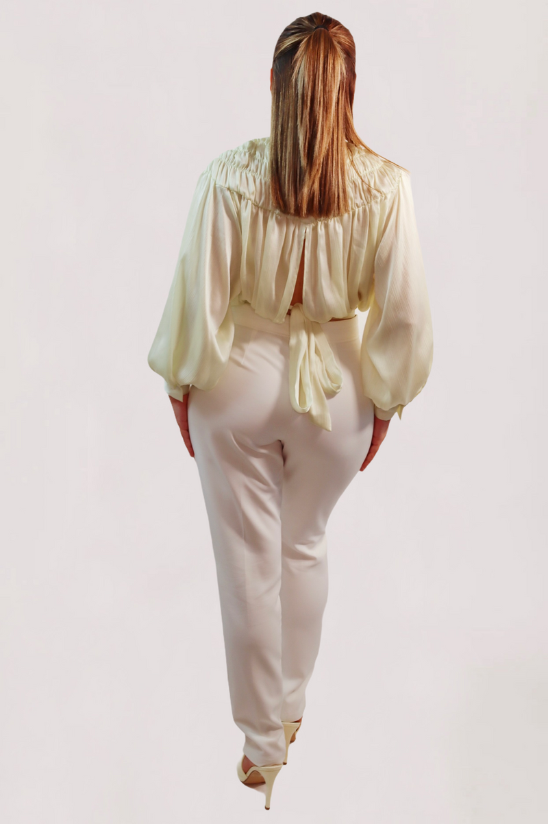 Balloon Sleeve Tie Back Blouse (Lime)