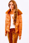 Padded Puffer Jacket With Faux Fur (Rust)