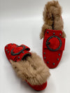 Faux Fur Loafers - Red