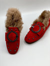 Faux Fur Loafers - Red