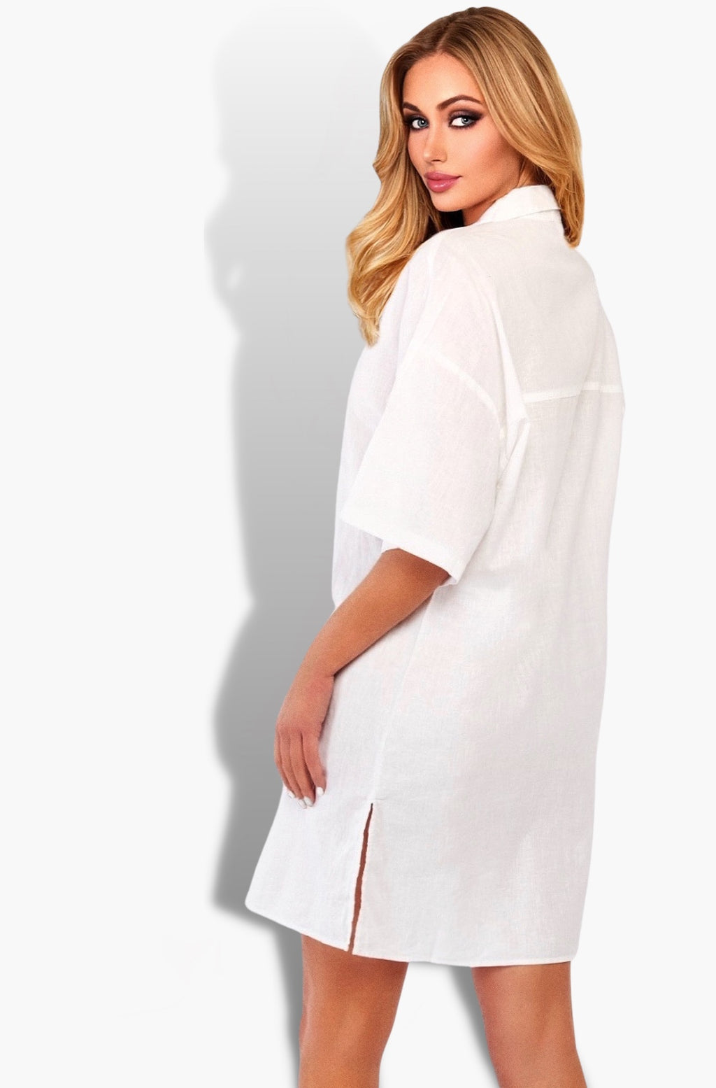 Cotton Mini Shirt Dress For Women (Off White)