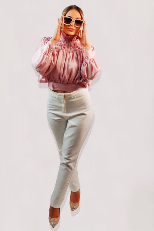 Balloon Sleeve Tie Back Blouse (Dusty Pink)