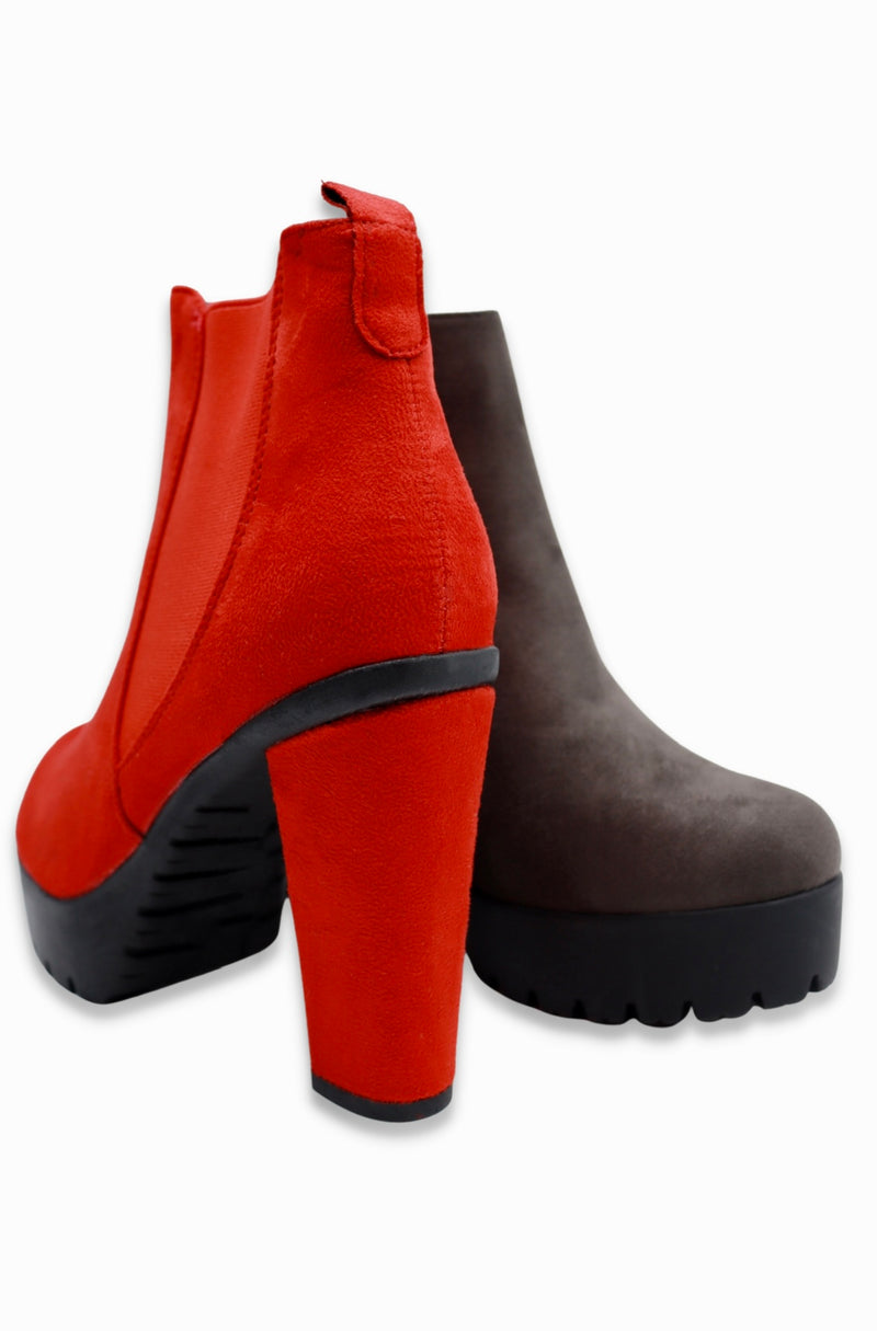 Women’s Suedette Ankle Boots (Red, Grey)