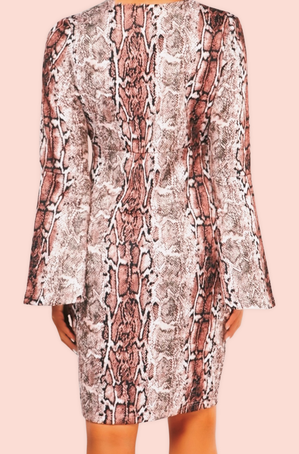 Flare Sleeve Midi Dress Snake Print Dress