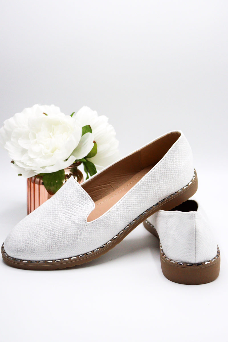 Tory Mock Croc Loafers Shoes (White)