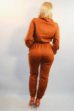 Velour Zip Front Co-Ord & Jogger Set (Rust)