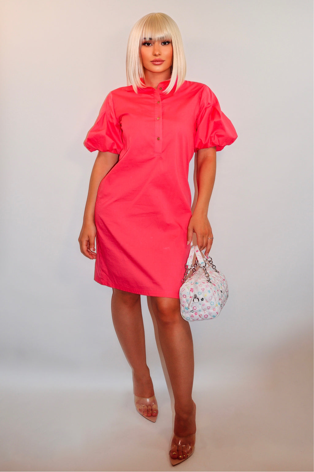 Puff Sleeve 2 In 1 Shirt Dress Outfit For Women