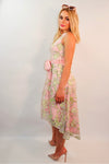 Alicia Dip-Hem Midi Dress (Pink Multi)